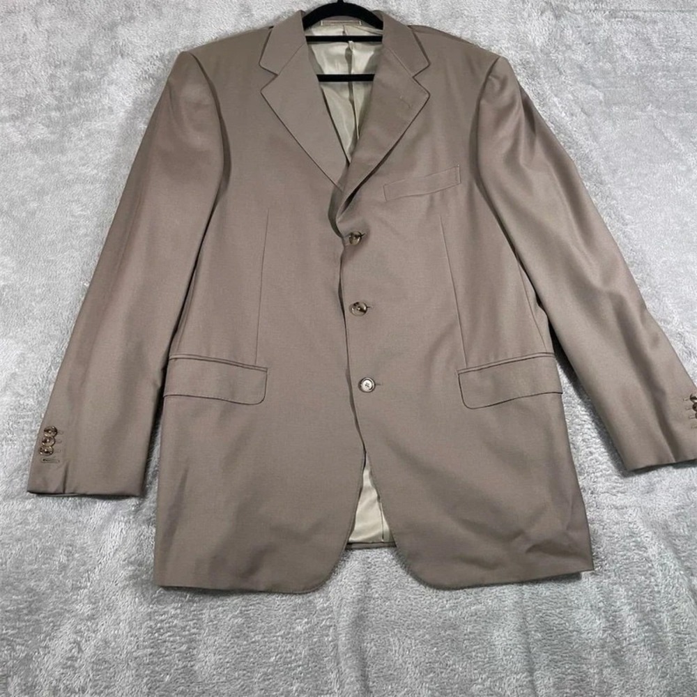 Ermenegildo Zegna Suit Jacket Mens 42 R Cream Wool Swiss Su Misura Check Luxury